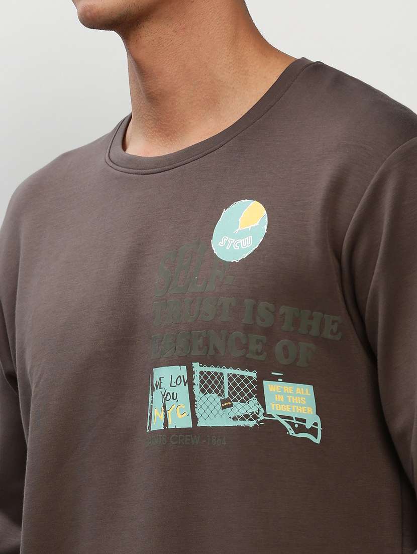 men brown graphic print cotton regular sweatshirt - 20325367 -  Standard Image - 5