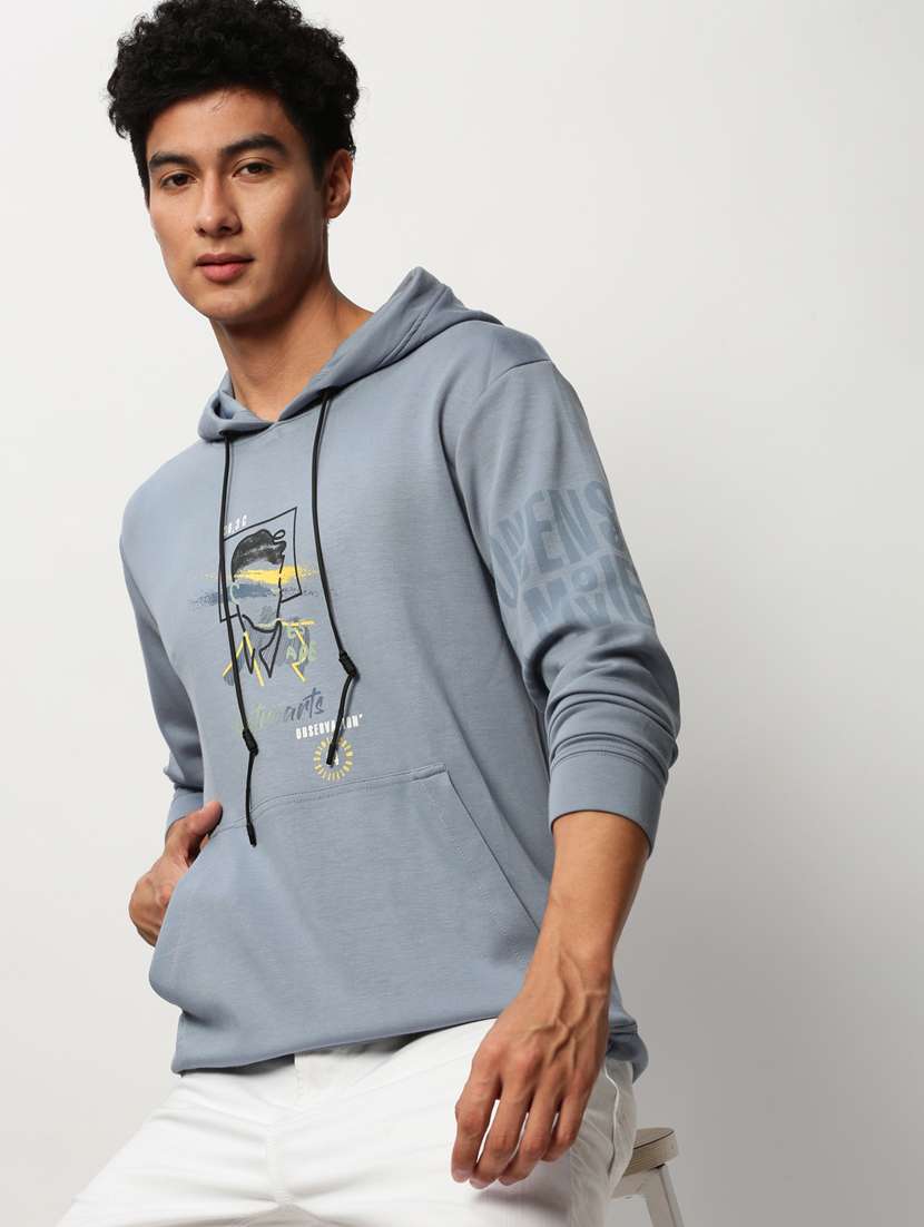 men blue cotton regular sweatshirt - 20325399 -  Standard Image - 3