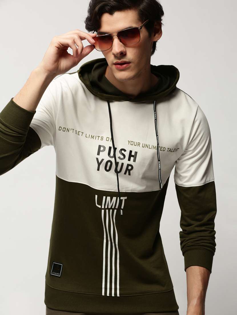 men multi colored hooded color block cotton regular sweatshirt - 20325409 -  Standard Image - 3