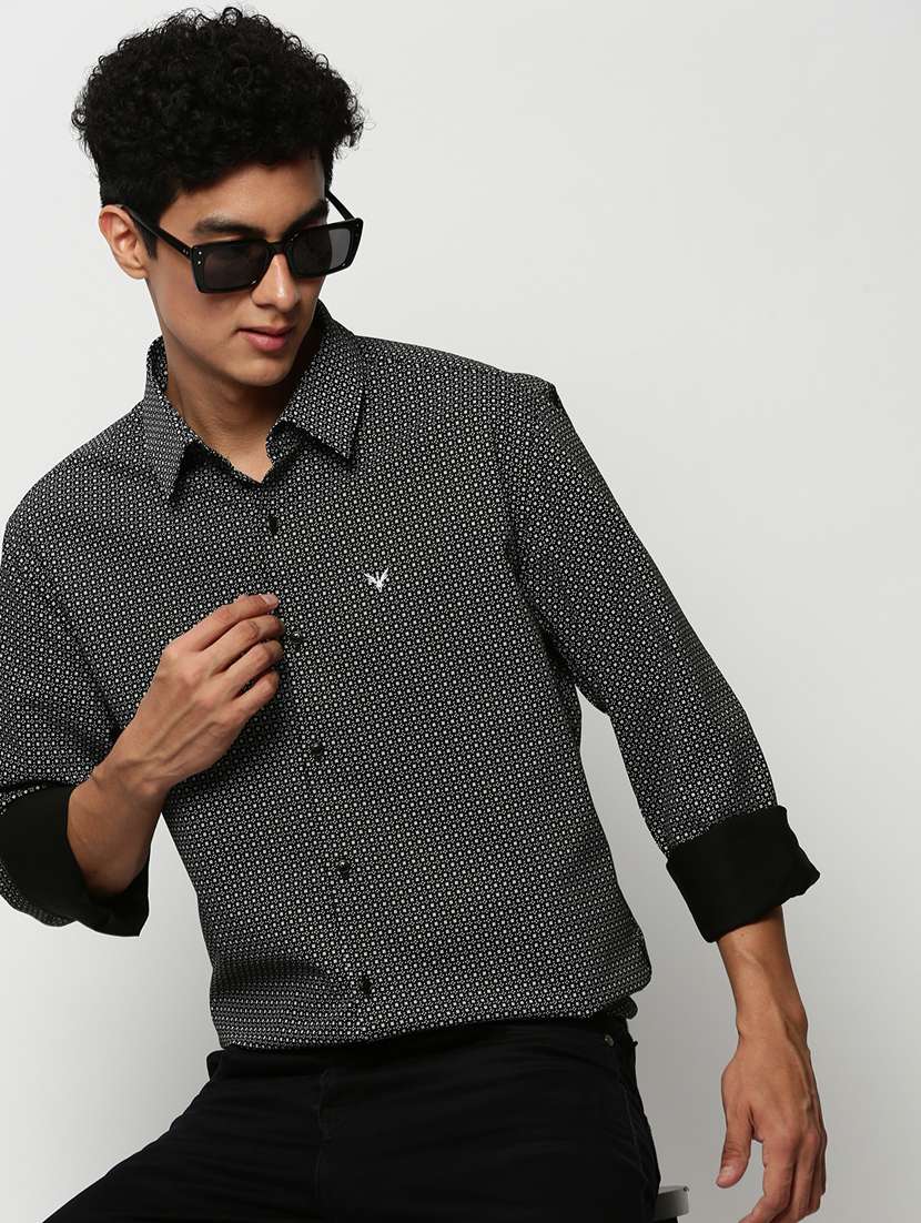 mens micro print casual shirt - 20325427 -  Standard Image - 3