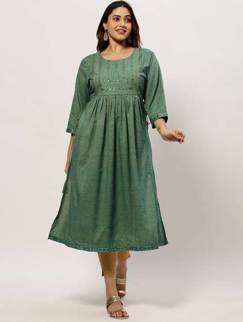 green colored a-line kurta - 20325594 -  Standard Image - 0