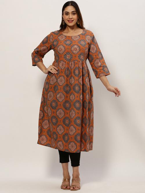 brown colored a-line kurta - 20325595 -  Standard Image - 0