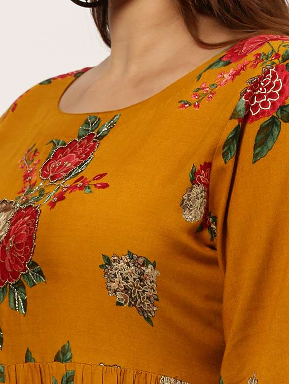 mustard colored a-line kurta - 20325600 -  Standard Image - 3