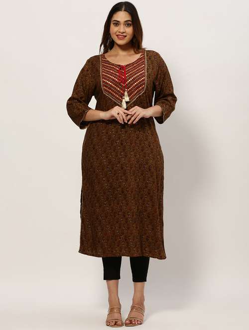 brown colored straight kurta - 20325608 -  Standard Image - 0