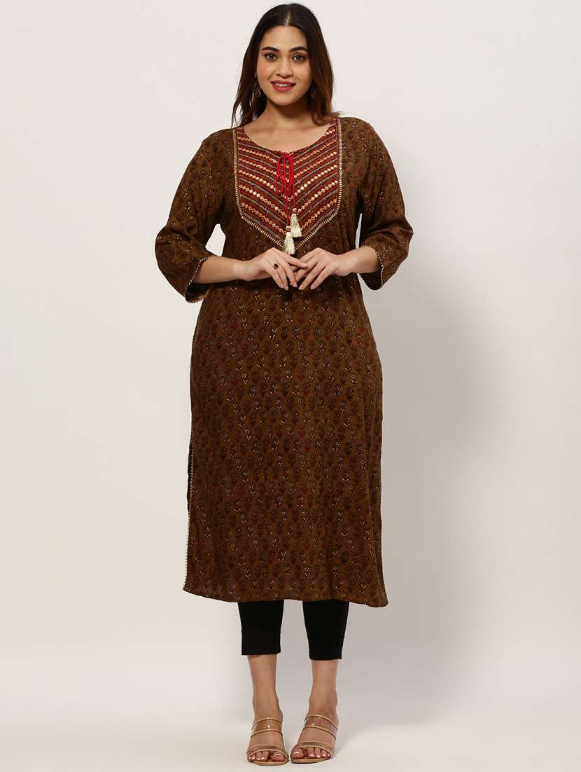 brown colored straight kurta
