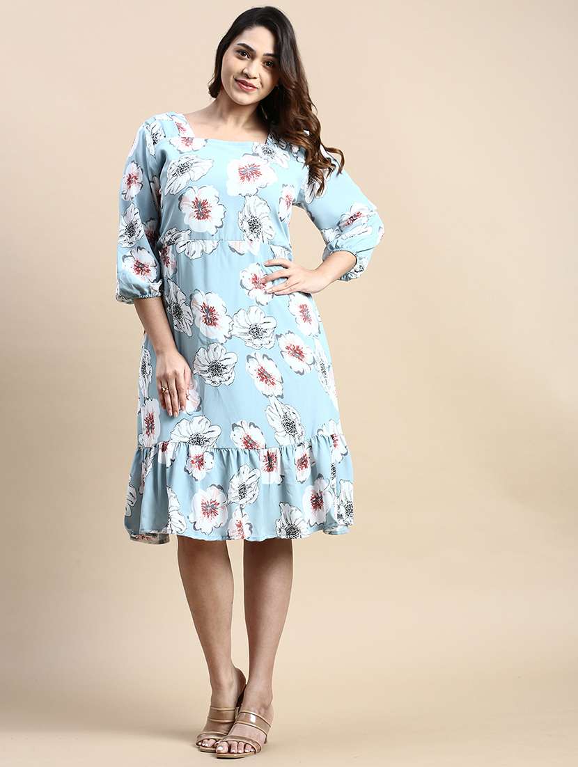 light blue floral print ruffled dress - 20325623 -  Zoom Image - 0