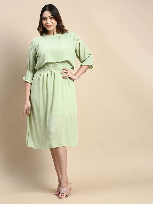 pastel green self design fit & flare dress - 20325627 -  Standard Image - 0