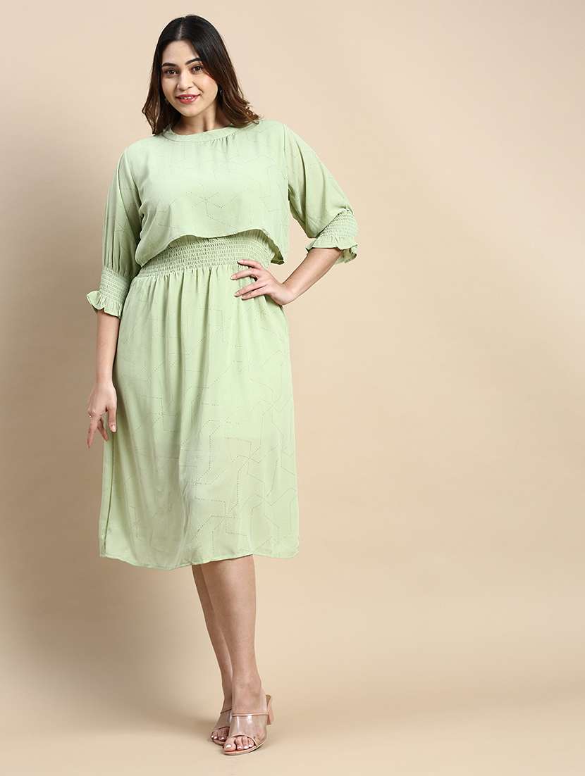 pastel green self design fit & flare dress