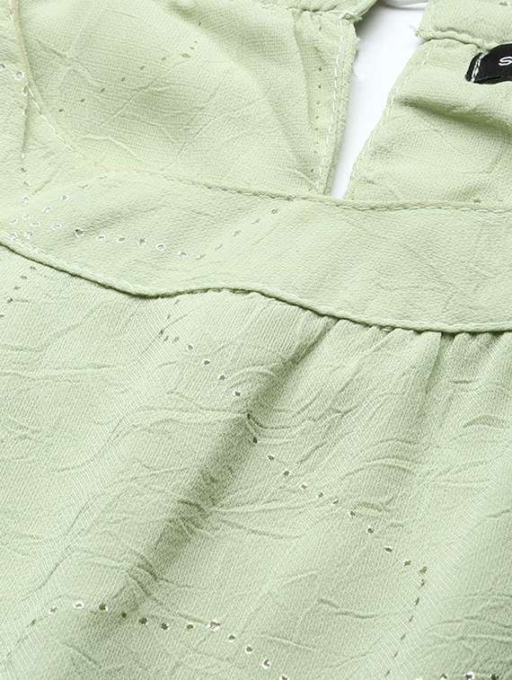 pastel green self design fit & flare dress - 20325627 -  Standard Image - 3