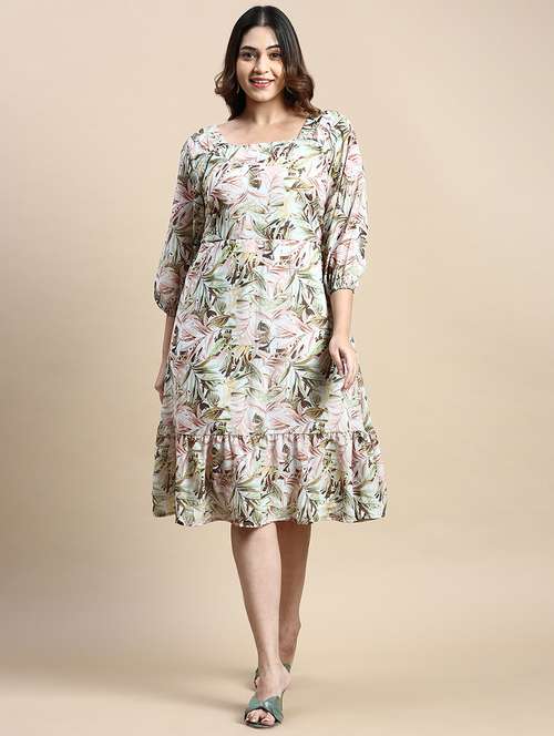 white tropical print a-line dress - 20325632 -  Standard Image - 0
