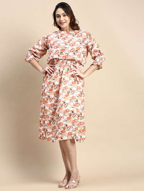 white printed fit & flare dress - 20325637 -  Standard Image - 0