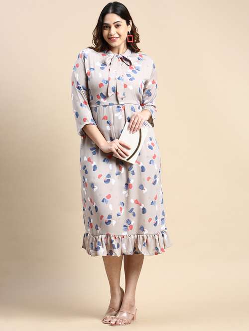 grey printed a-line dress - 20325639 -  Standard Image - 0