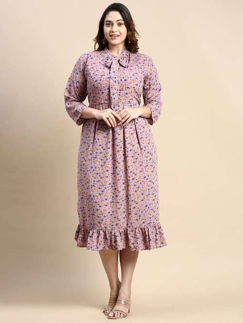purple floral print fit & flare dress - 20325640 -  Standard Image - 0