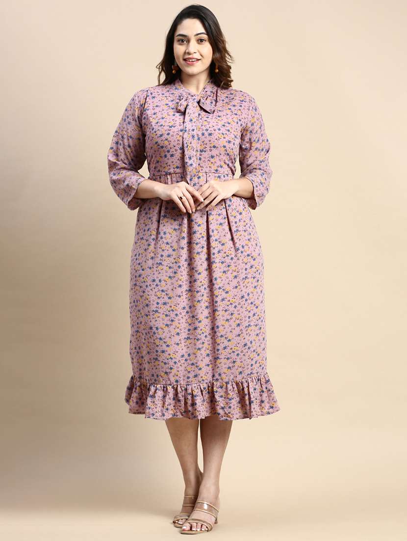 purple floral print fit & flare dress - 20325640 -  Zoom Image - 0