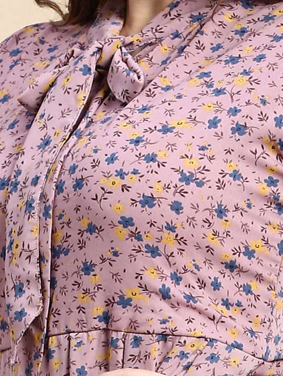 purple floral print fit & flare dress - 20325640 - Standard Image - 3
