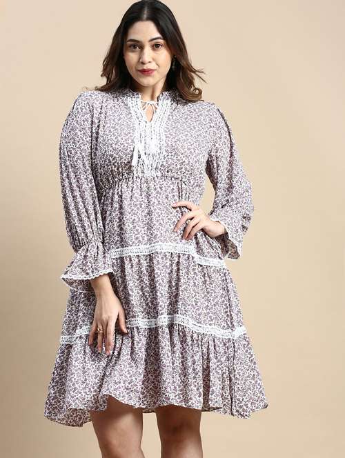 white floral print tiered dress - 20325644 - Standard Image - 0