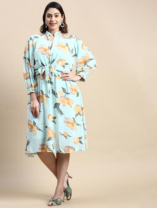 light blue floral print a-line dress - 20325649 - Standard Image - 0