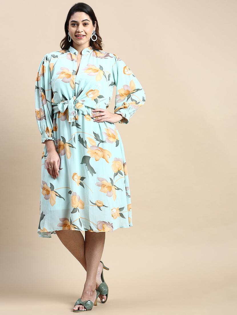 light blue floral print a-line dress - 20325649 - Zoom Image - 0