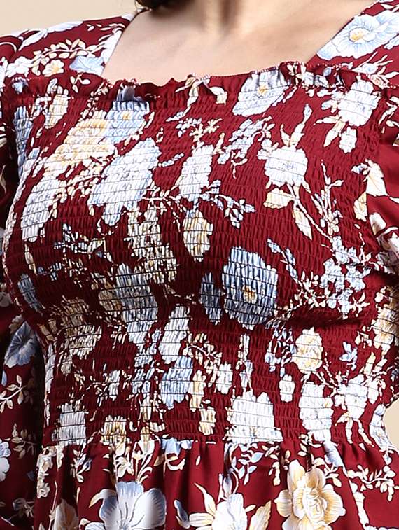 maroon floral fit & flare dress - 20325664 - Standard Image - 3