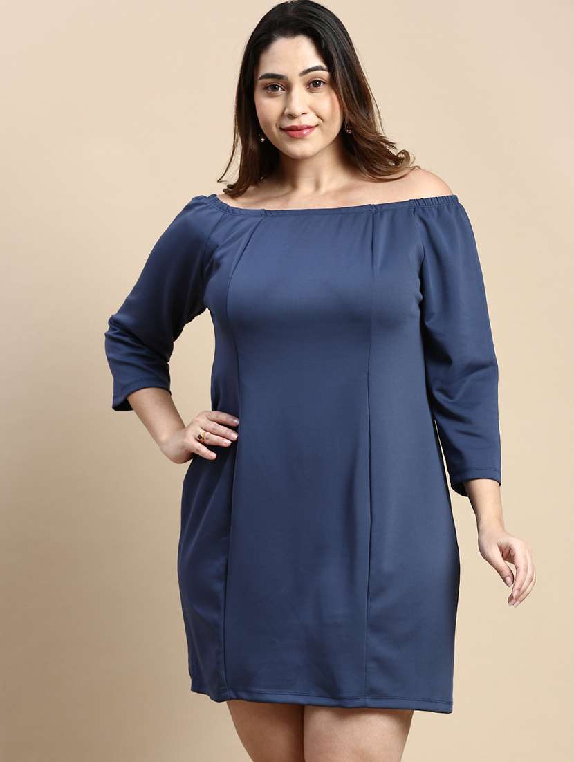 blue solid shift dress