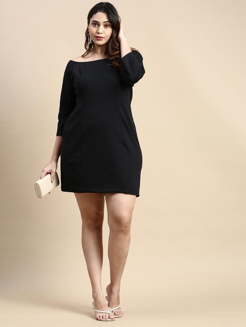 black solid shift dress - 20325678 - Standard Image - 3