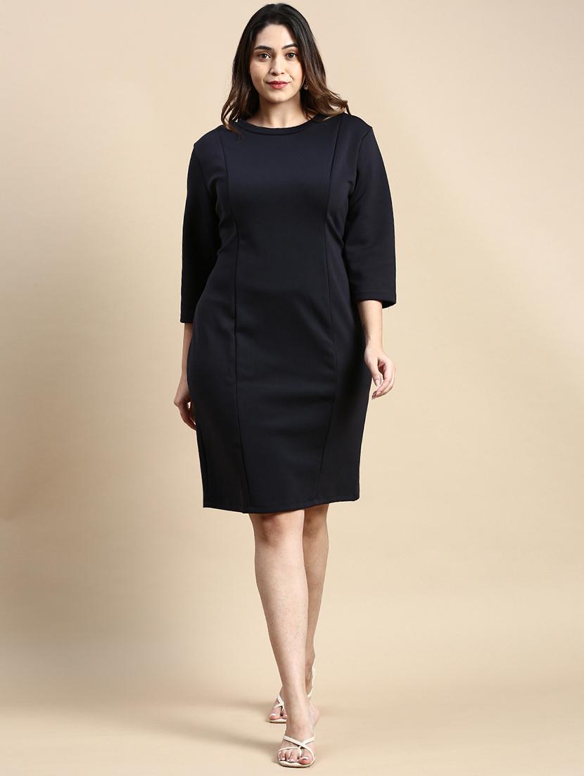 navy blue solid sheath dress - 20325683 -  Zoom Image - 0