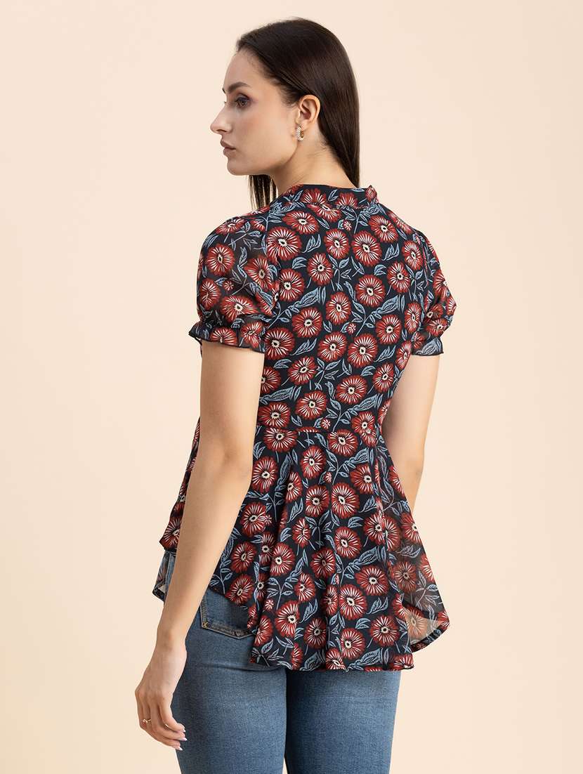 black floral print peplum top - 20325697 - Standard Image - 3