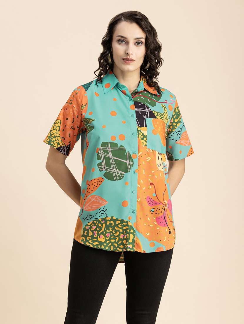 women multi colored crepe regular shirt