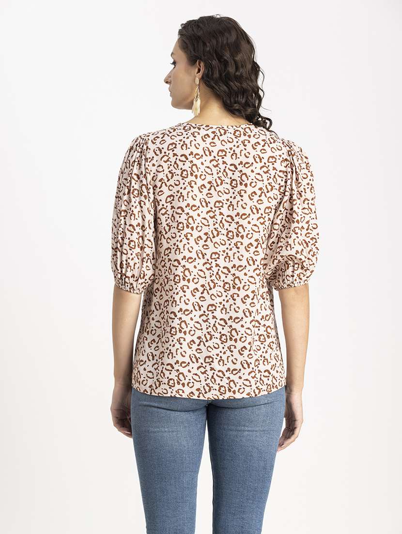 beige animal print a-line top - 20325786 -  Standard Image - 3
