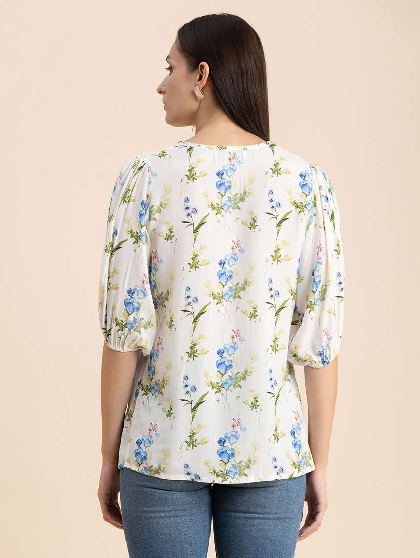 women floral print tie up neck top - 20325788 -  Standard Image - 3