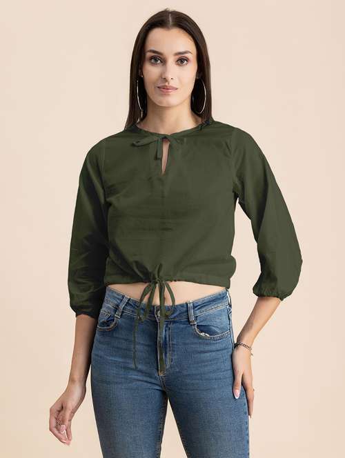green solid blouson top - 20325793 - Standard Image - 0