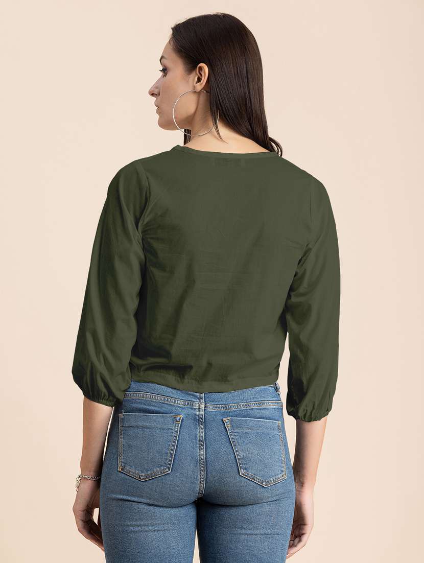 green solid blouson top - 20325793 - Standard Image - 3
