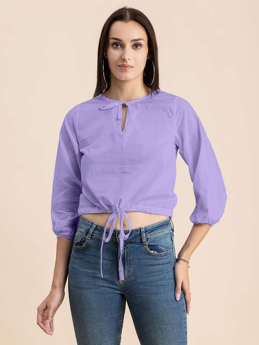 purple cotton blouson top