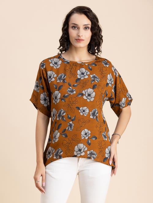 orange floral high-low top - 20325798 - Standard Image - 0