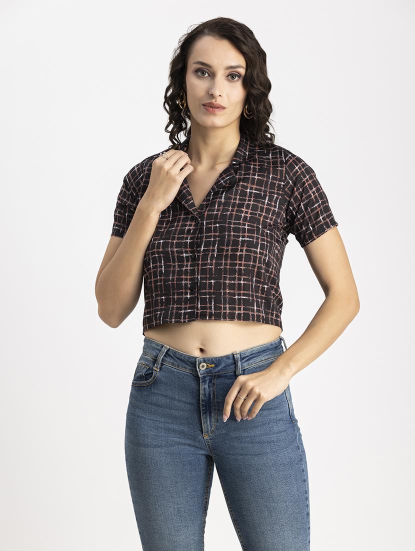 black checks print crop top - 20325803 - Zoom Image - 0