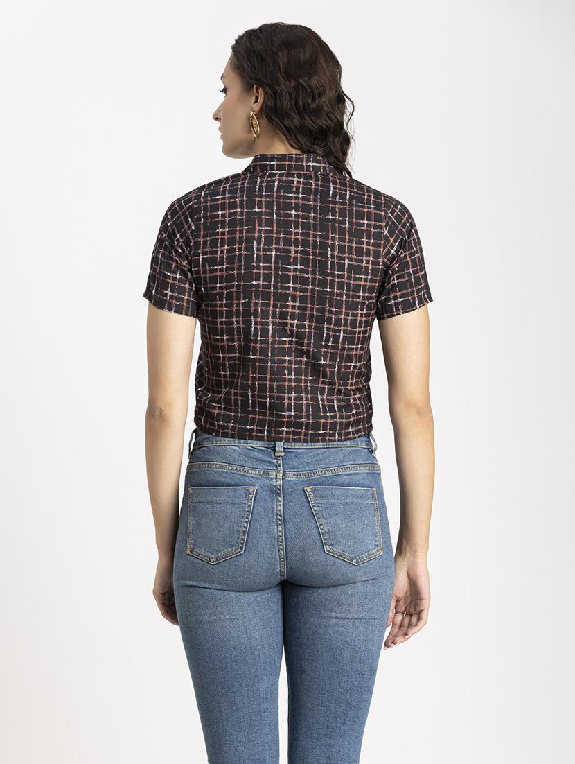 black checks print crop top - 20325803 - Standard Image - 3