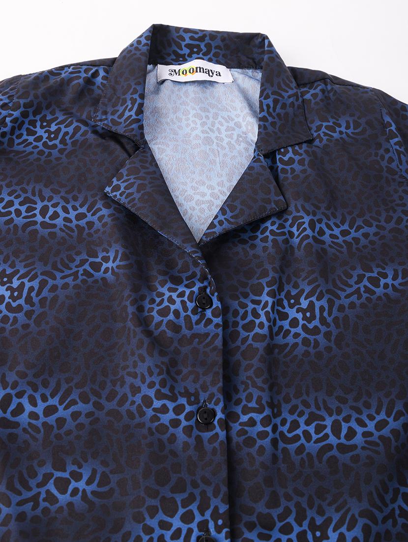 navy blue animal print crop shirt - 20325804 - Standard Image - 5