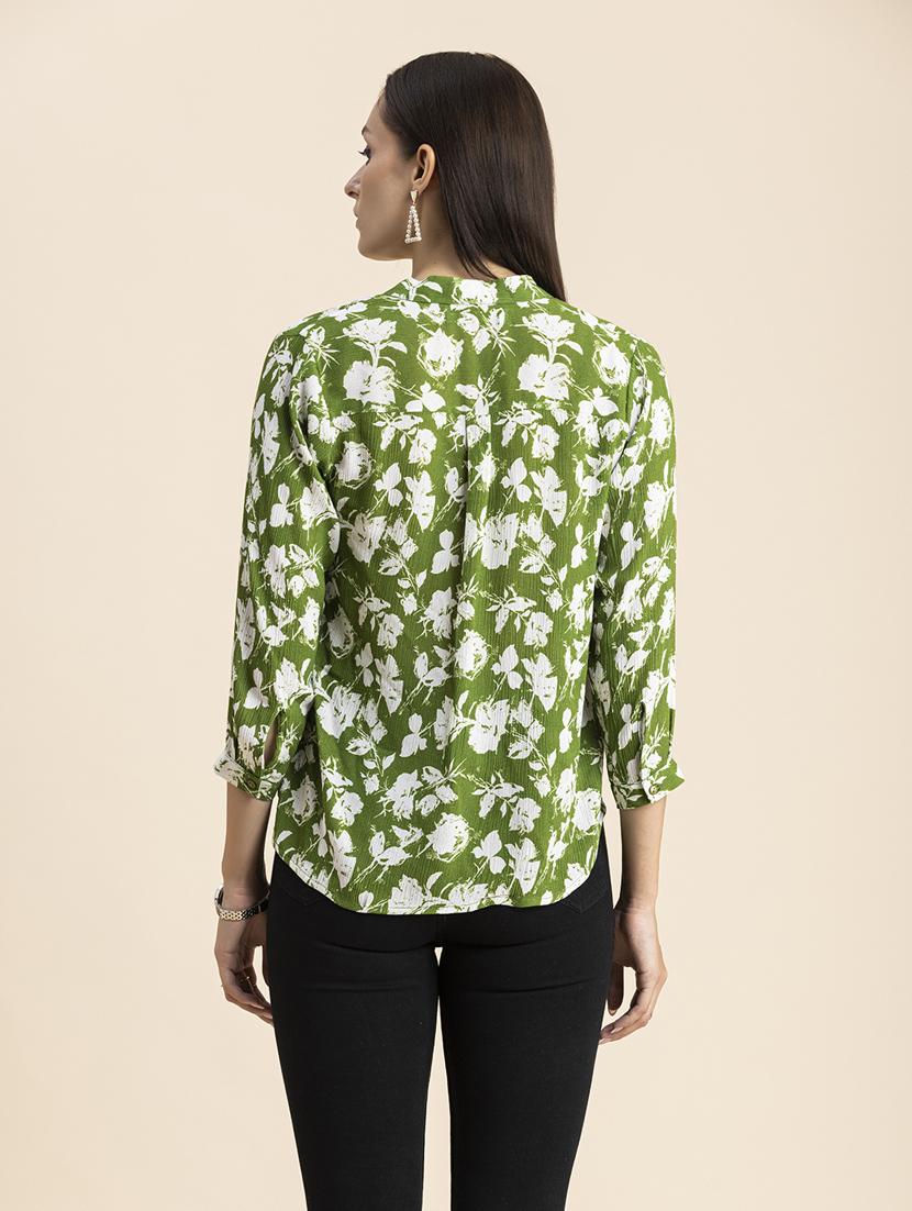 women printed mandarin neck high low top - 20325811 - Standard Image - 3