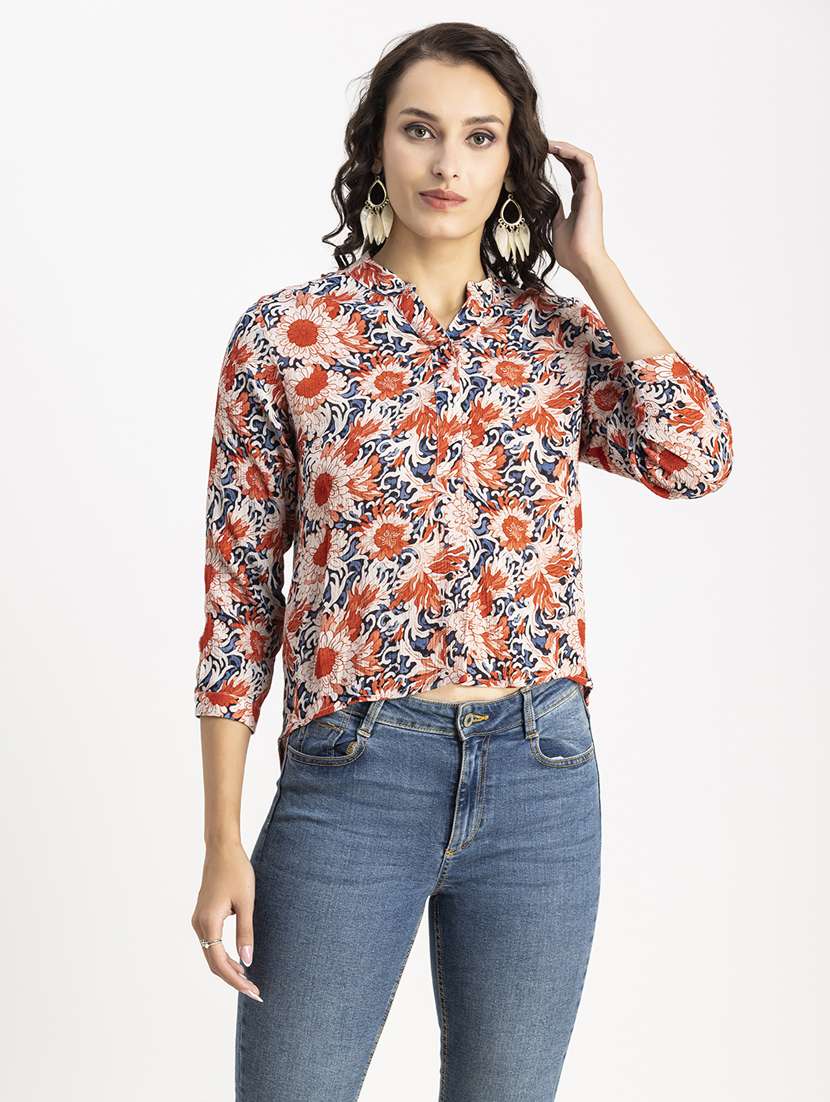 red floral printed high-low top