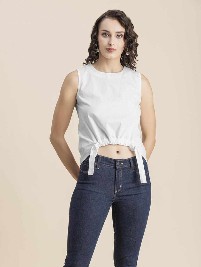 white solid sleeveless crop top - 20325817 -  Zoom Image - 0