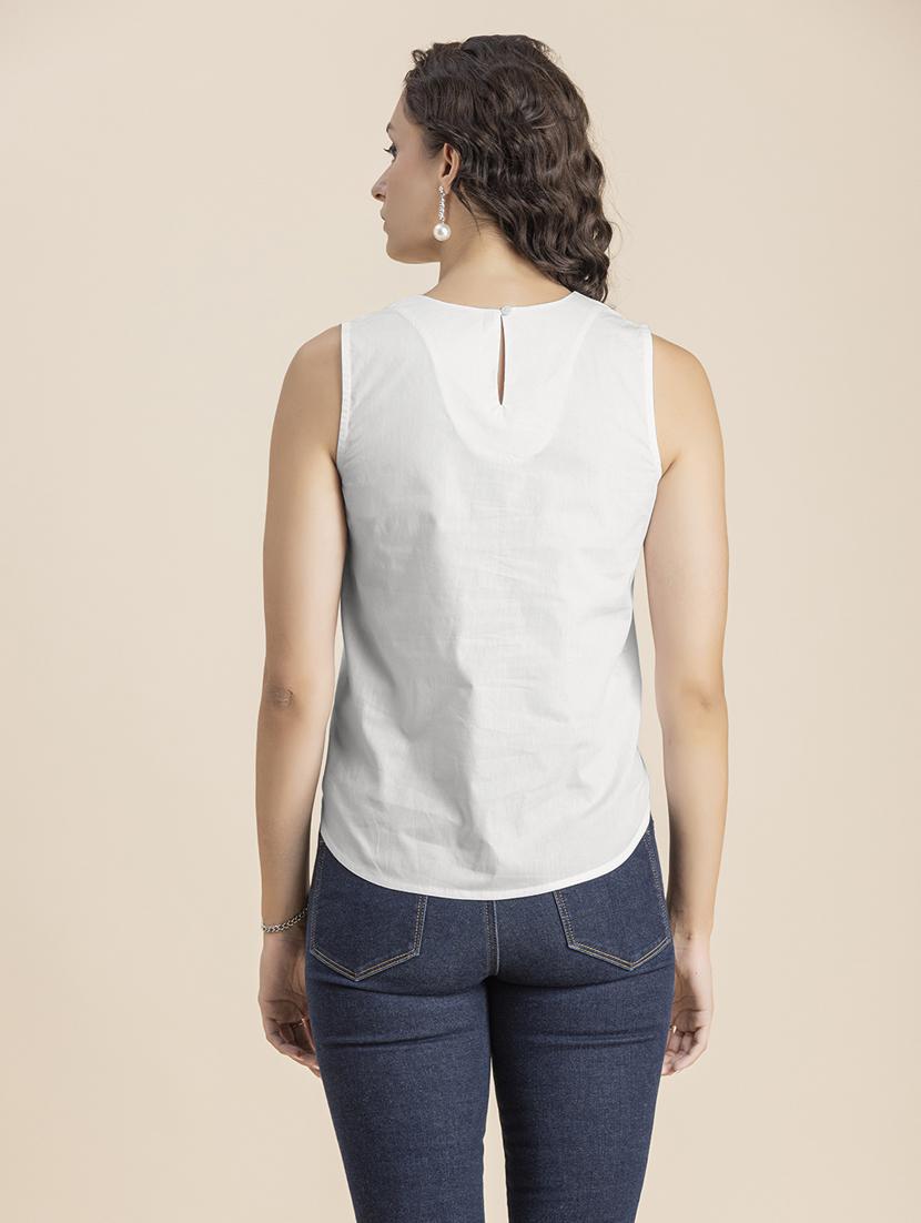 white solid sleeveless crop top - 20325817 - Standard Image - 3