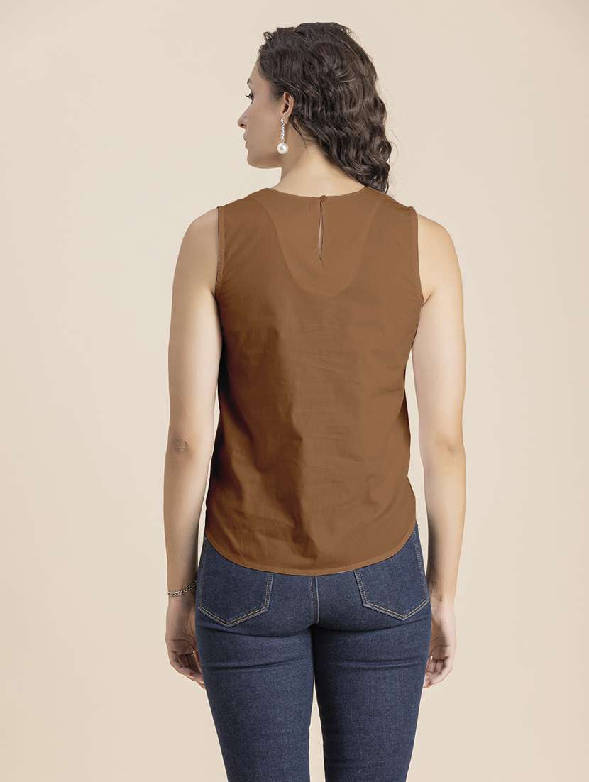 brown solid sleeveless crop top - 20325818 -  Standard Image - 3