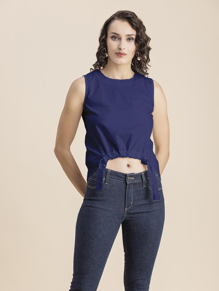 navy blue solid sleeveless crop top - 20325820 -  Zoom Image - 0