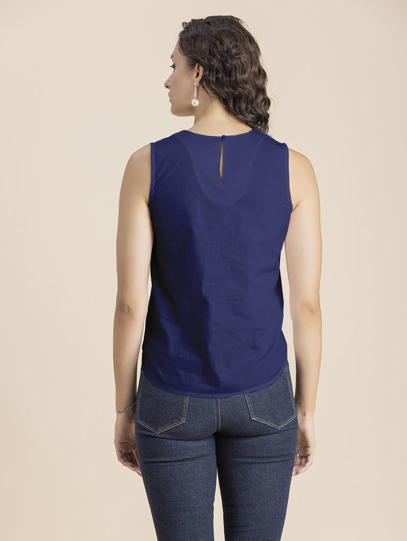 navy blue solid sleeveless crop top - 20325820 - Standard Image - 3