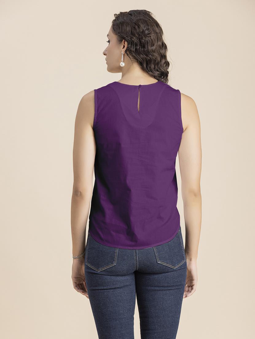 purple solid sleeveless crop top - 20325821 - Standard Image - 3