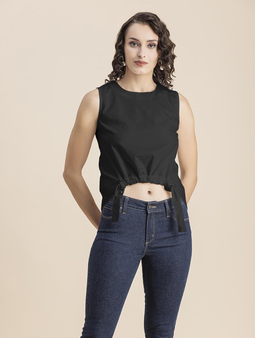 black solid sleeveless crop top - 20325822 -  Zoom Image - 0