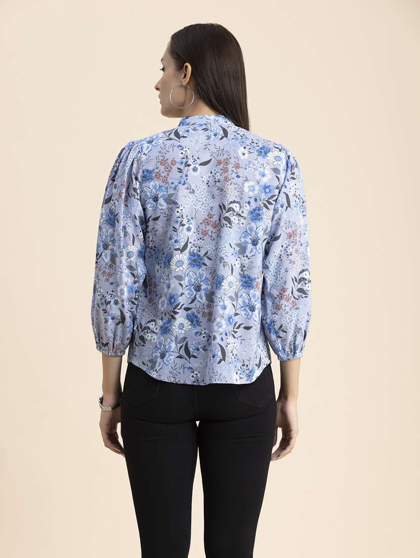 women floral print mandarin neck top - 20325824 - Standard Image - 3