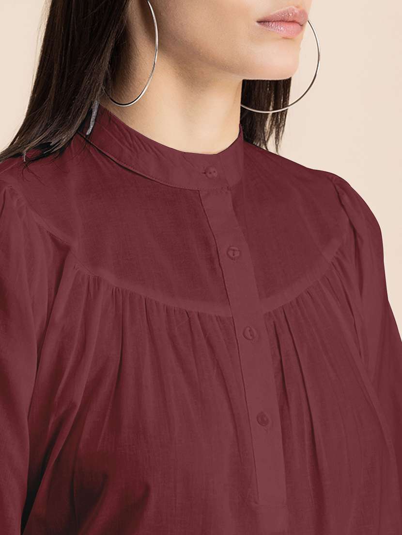 maroon solid puff sleeves regular top - 20325825 -  Standard Image - 5