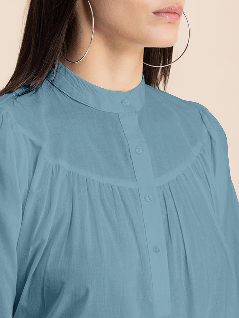 light blue solid puff sleeves regular top - 20325827 - Standard Image - 5