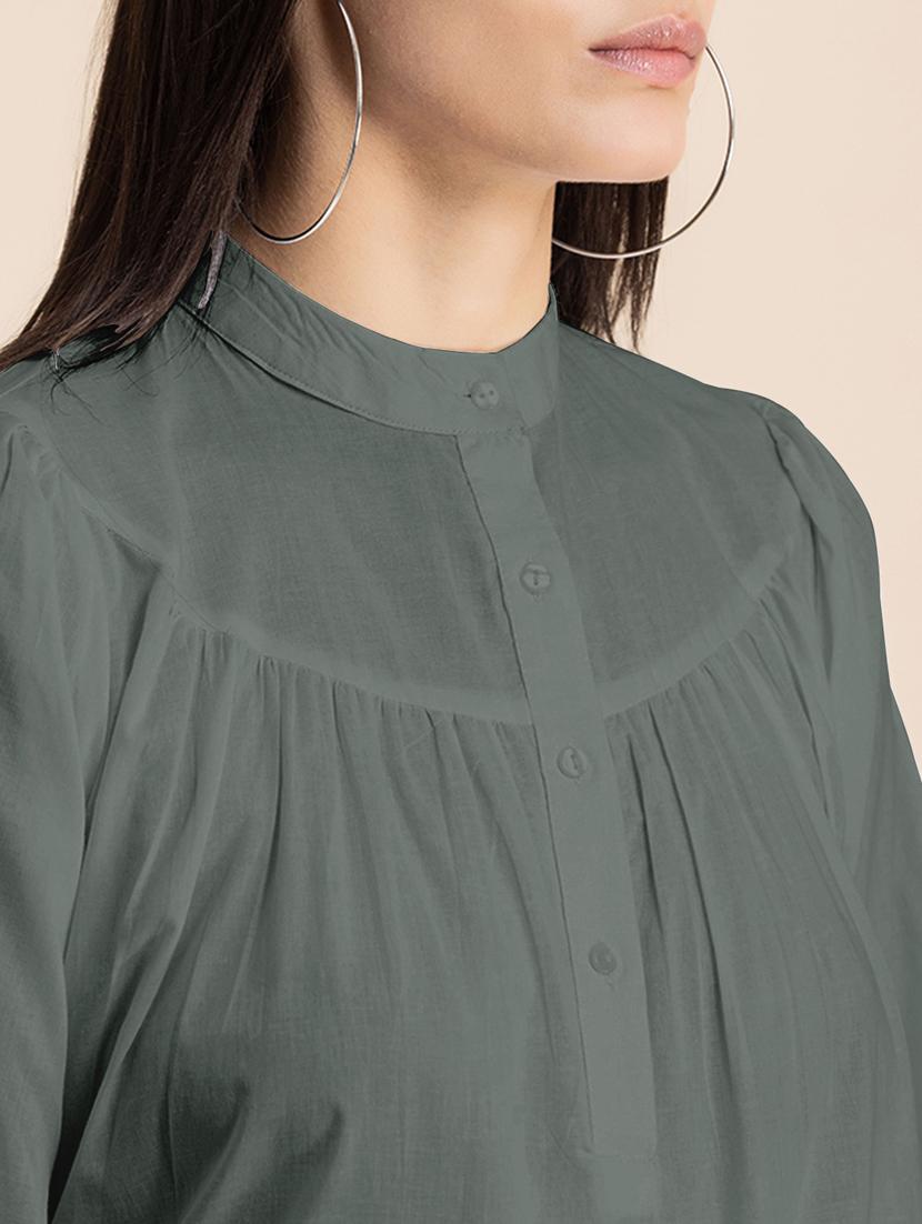 grey solid puff sleeves regular top - 20325828 - Standard Image - 5